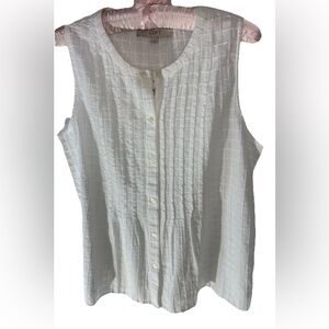 Loft NWT Women's Cotton Sleeveless Button Up Summer Blouse White Coastal Medium